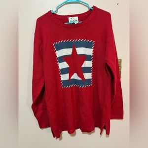 Quacker Factory Red White Blue Star Patriotic Women's Size L Sweater July 4th